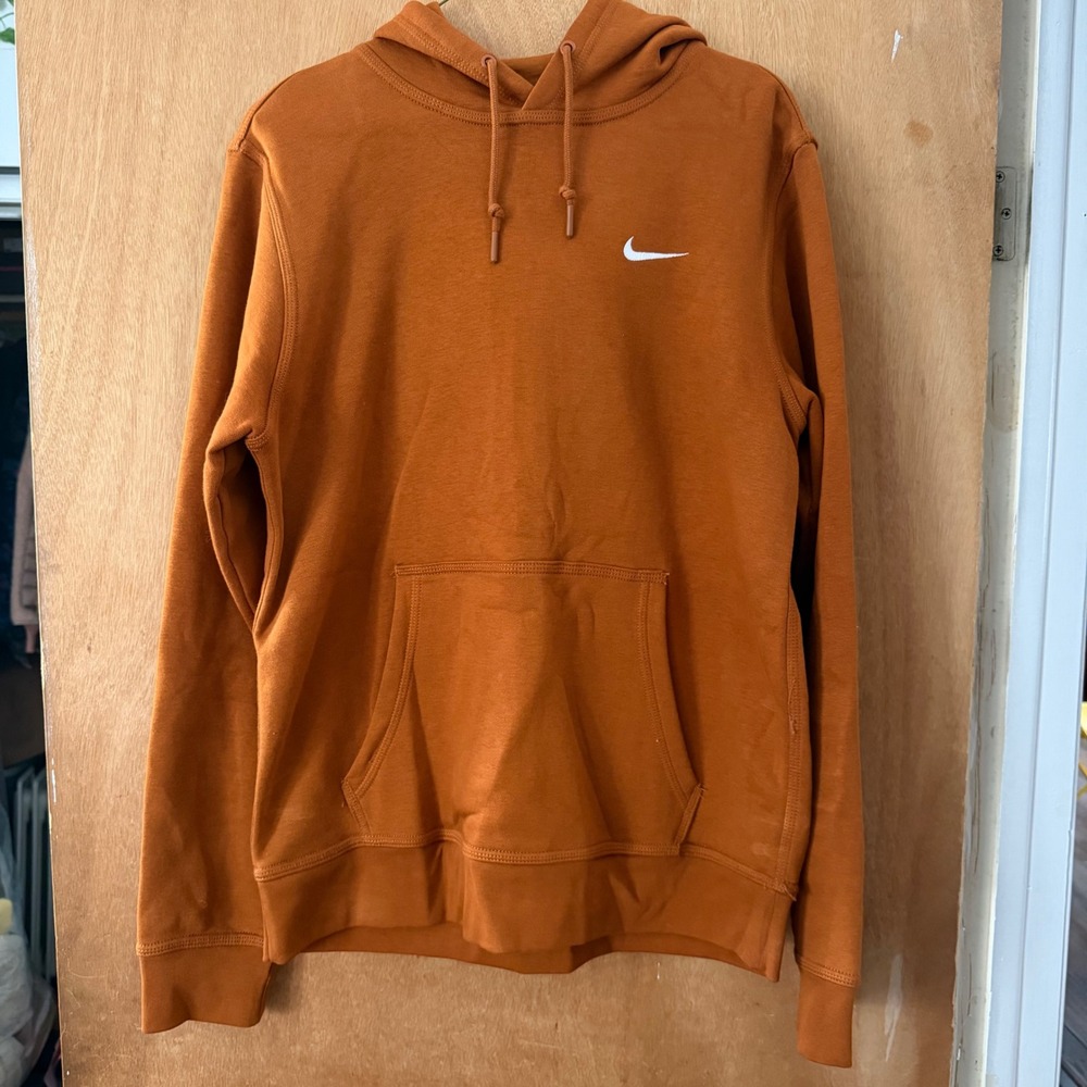 Nike Mens Club Fleece Hoodie Burnt Orange Rust Pullover Swoosh Medium